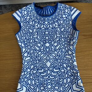 RVN Geometric-Print Blue White Bodycon